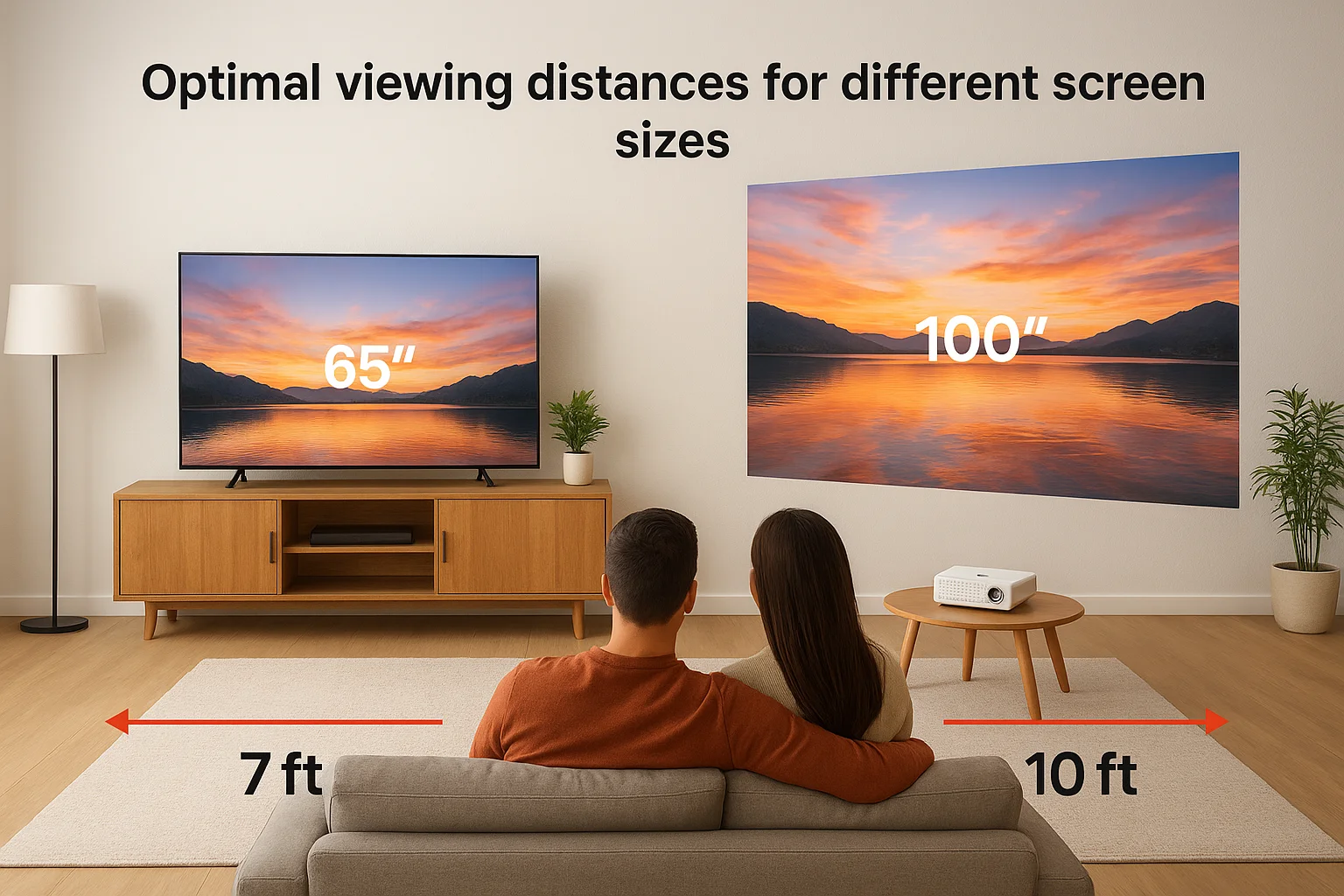 Optimal viewing distances for different screen sizes